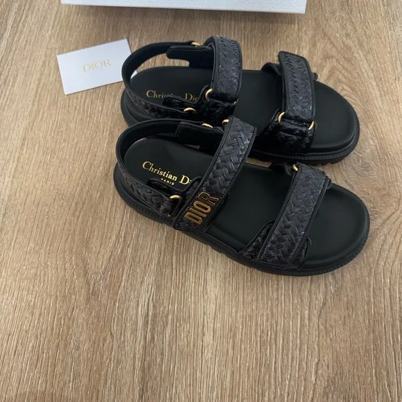 Authentic! Dior Dioract Woven Raffia Sandals - Black - Picture 5 of 11
